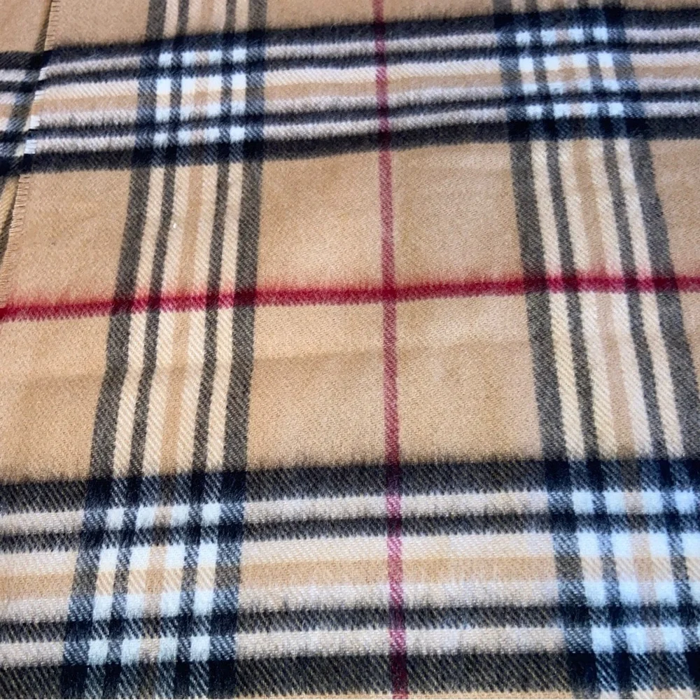 V. Fraas Tan Plaid Scarf Fringe Unisex Mens Womens Made in Germany Soft Acrylic
